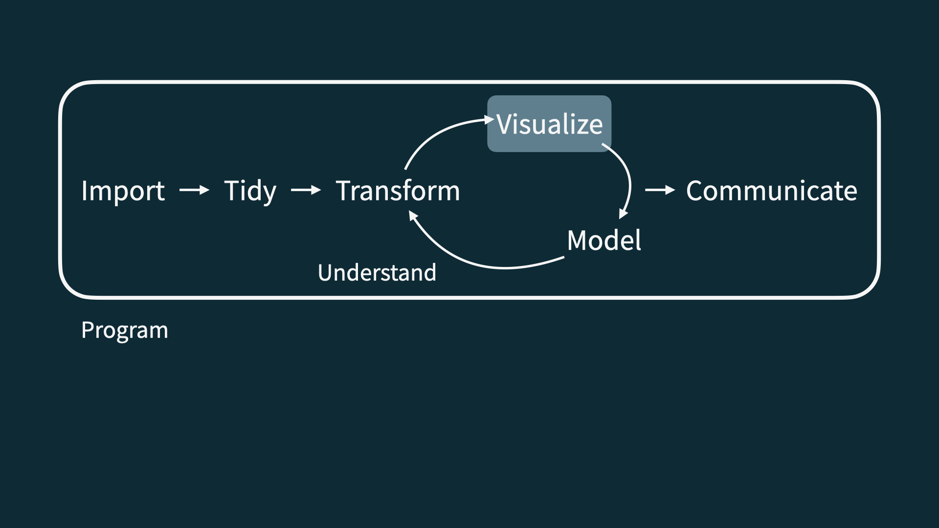 Data science life cycle, with visualize highlighted